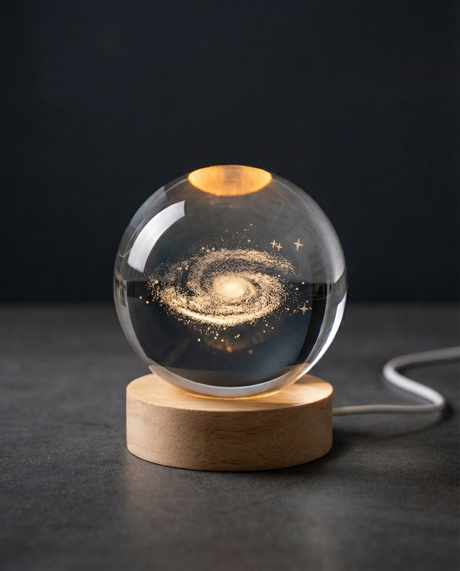3D Krystallkulelelampe | Lasergravert Romsnattlampe