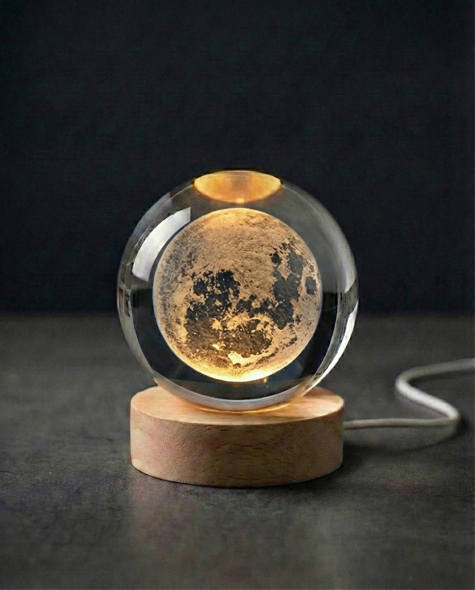 3D Krystallkulelelampe | Lasergravert Romsnattlampe