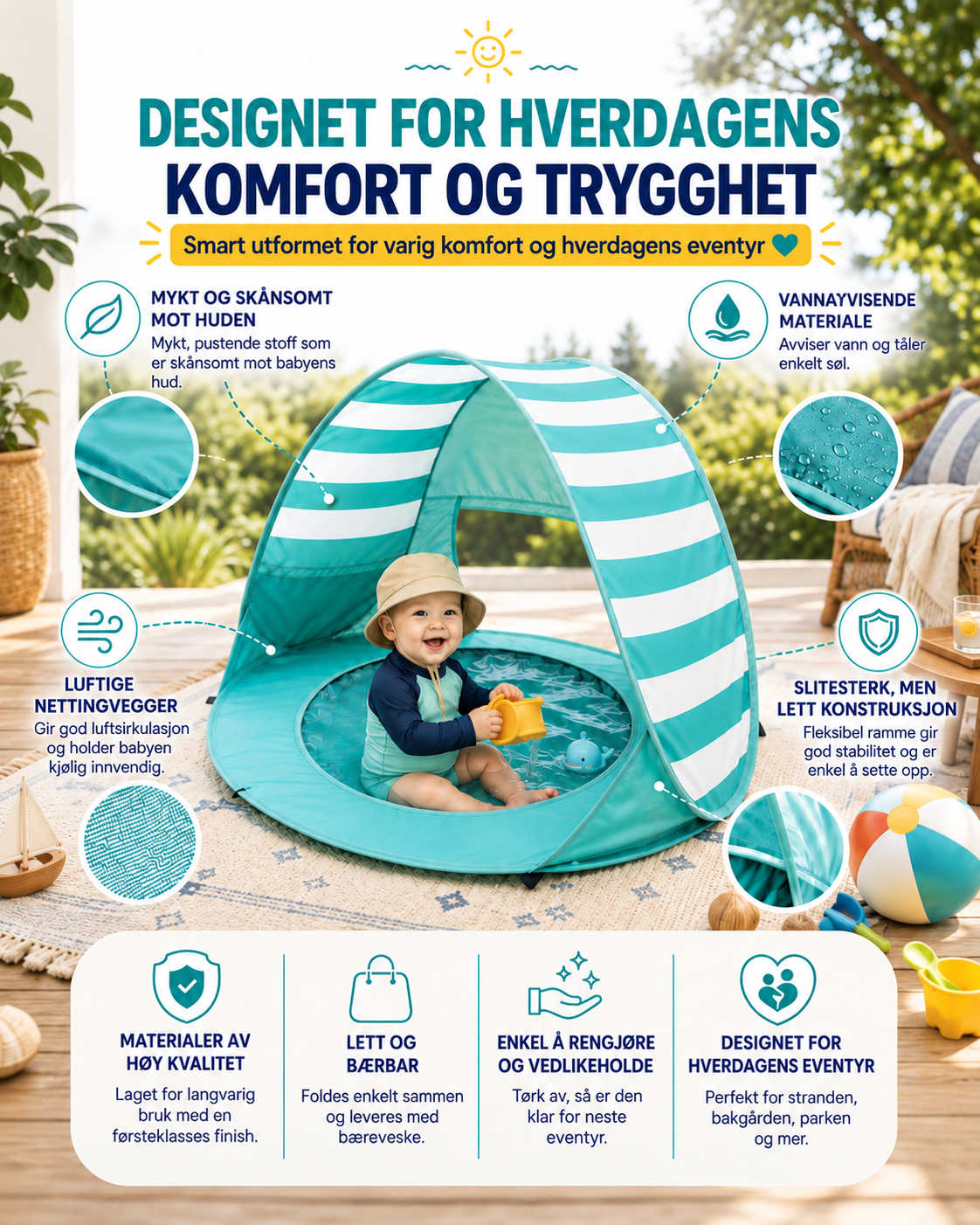 LittleShore Baby pop-up strandtelt med plaskebasseng
