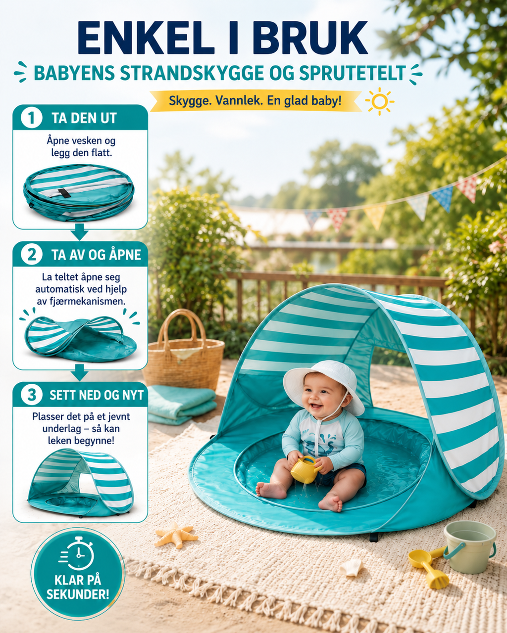LittleShore Baby pop-up strandtelt med plaskebasseng
