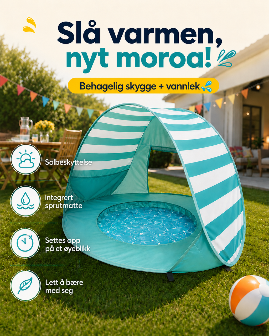 LittleShore Baby pop-up strandtelt med plaskebasseng