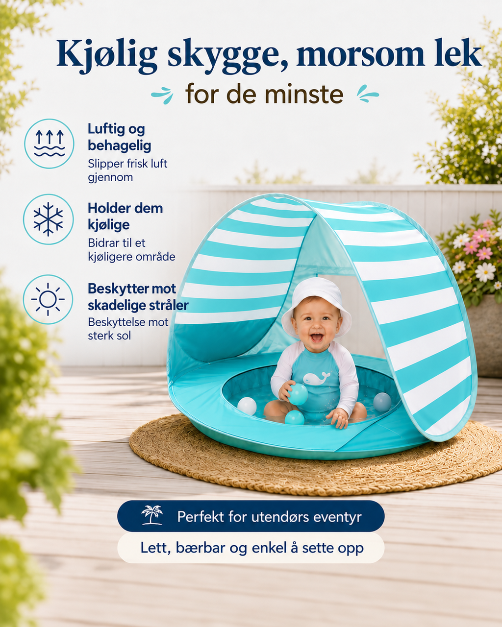 LittleShore Baby pop-up strandtelt med plaskebasseng