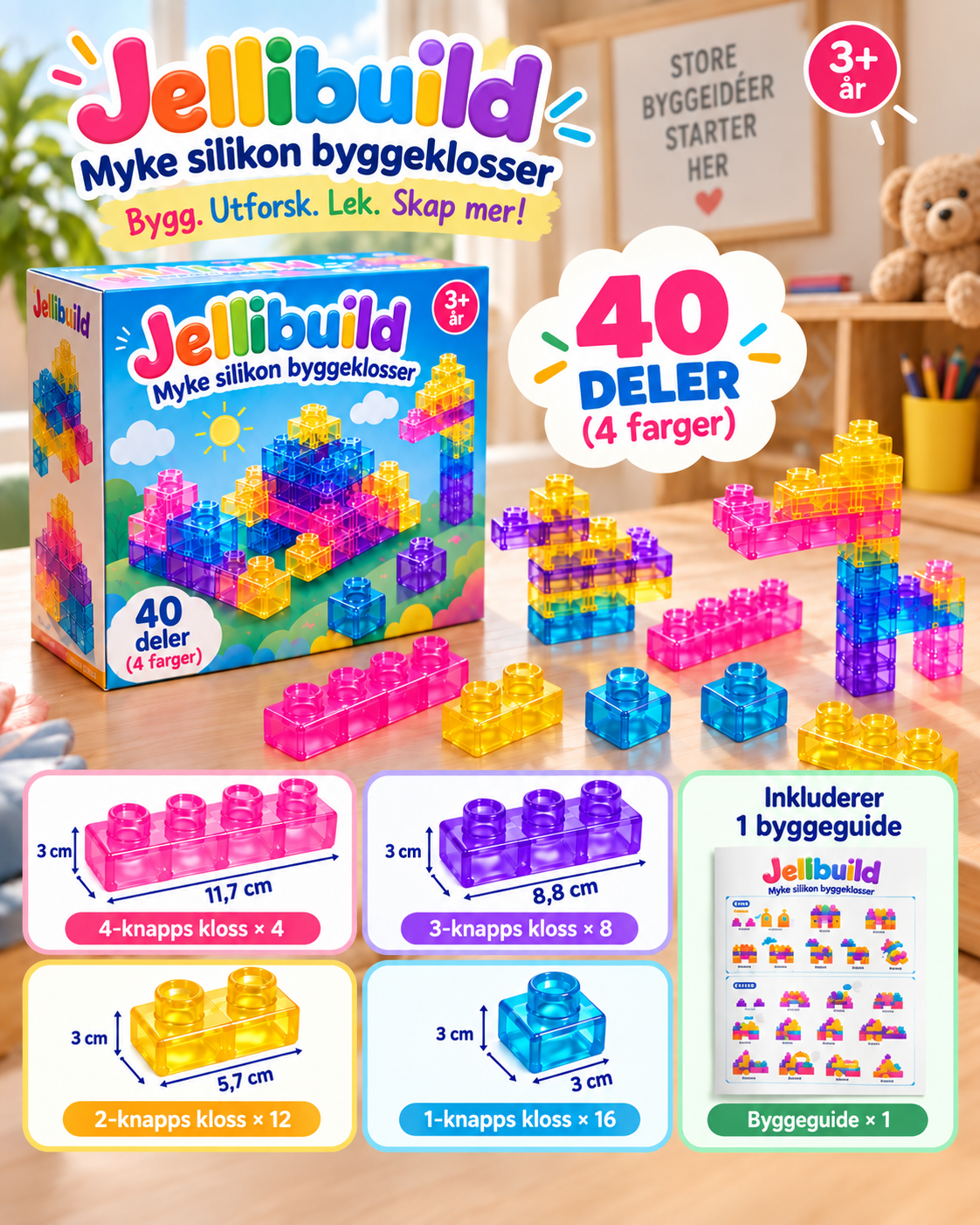Jellibuild myke sensoriske silikonklosser