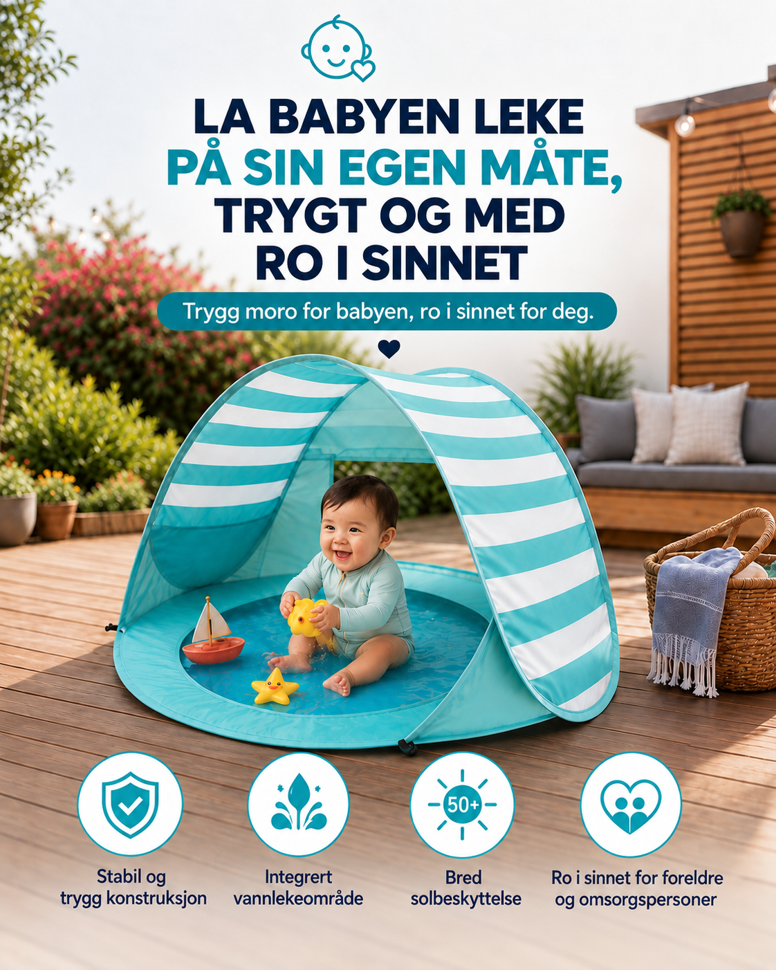 LittleShore Baby pop-up strandtelt med plaskebasseng