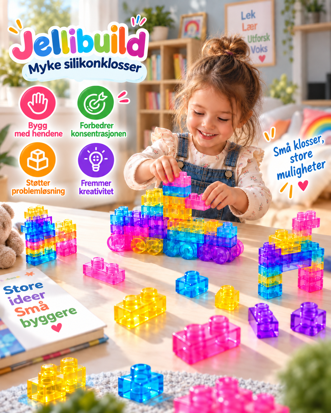 Jellibuild myke sensoriske silikonklosser