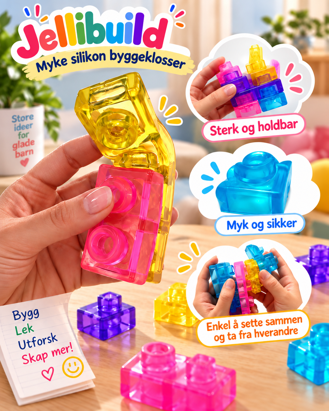 Jellibuild myke sensoriske silikonklosser