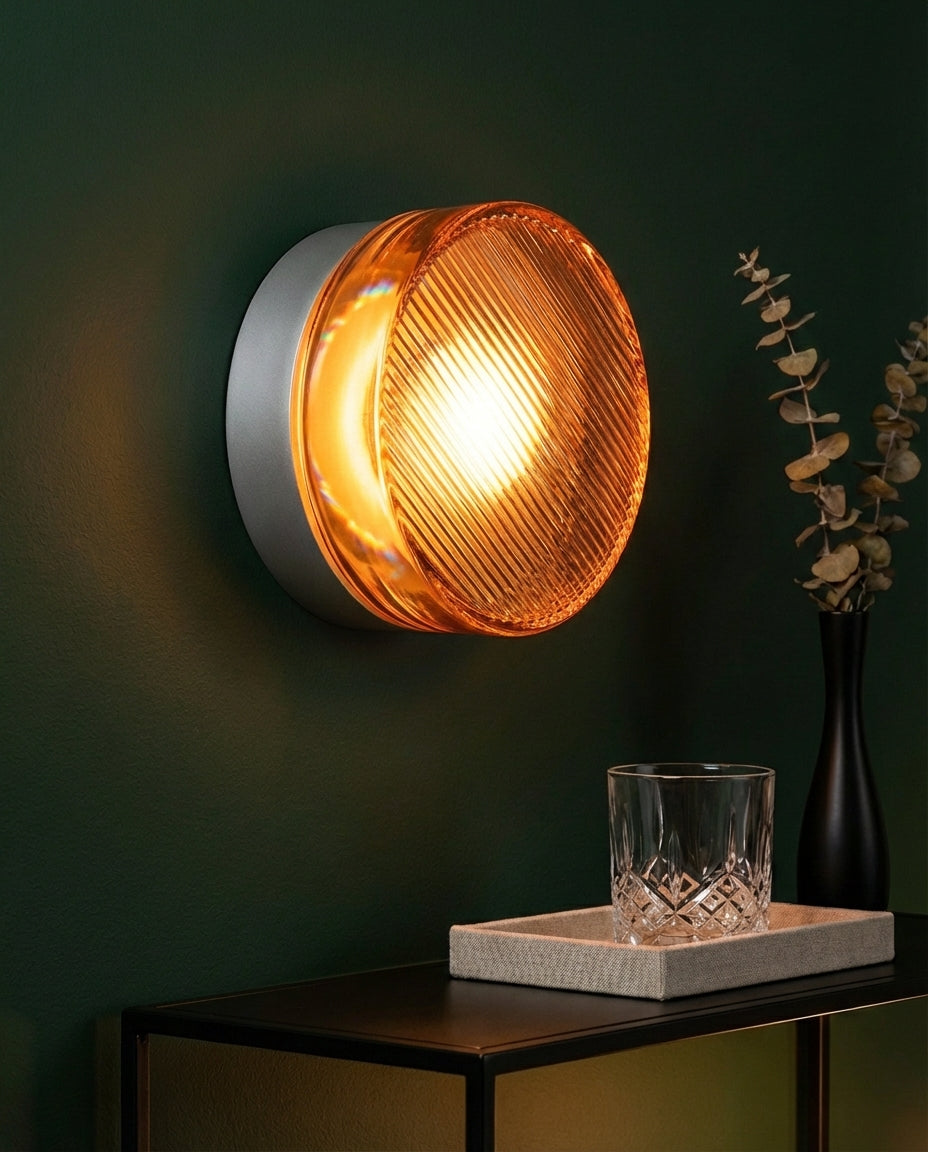 Rund Glassvegglampe – Riflet LED-belysning