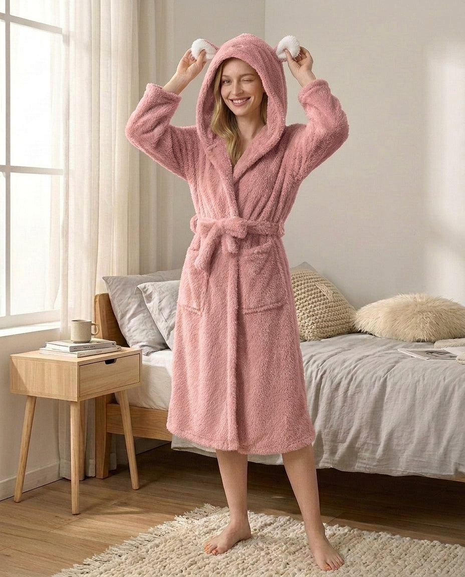 Badekåpe med hette – myk kaninøre-design