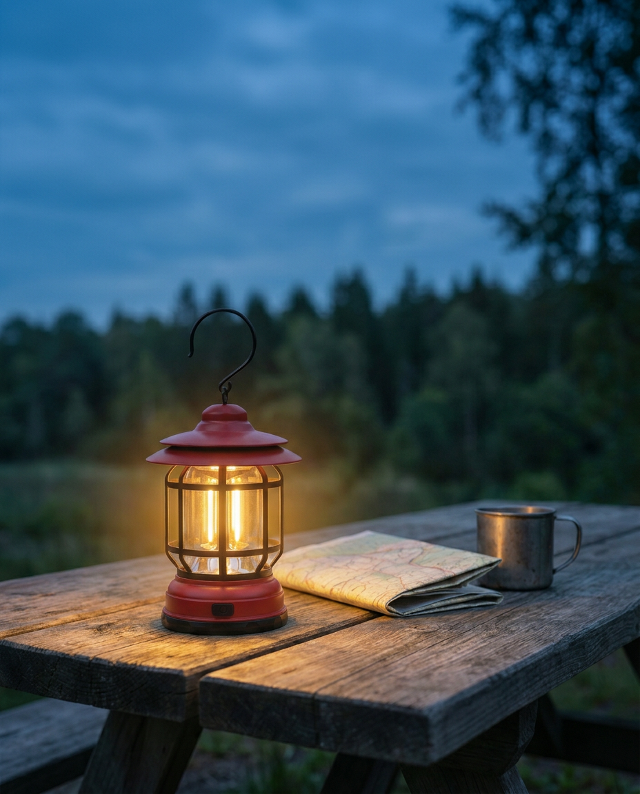 Retro campinglykt | Dempbar LED – USB-C og batteri