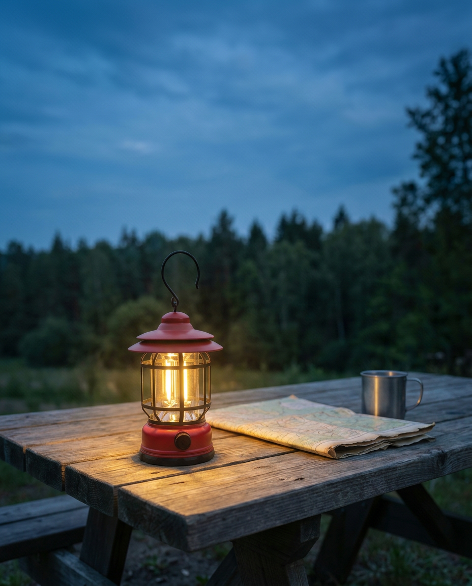 Retro campinglykt | Dempbar LED – USB-C og batteri