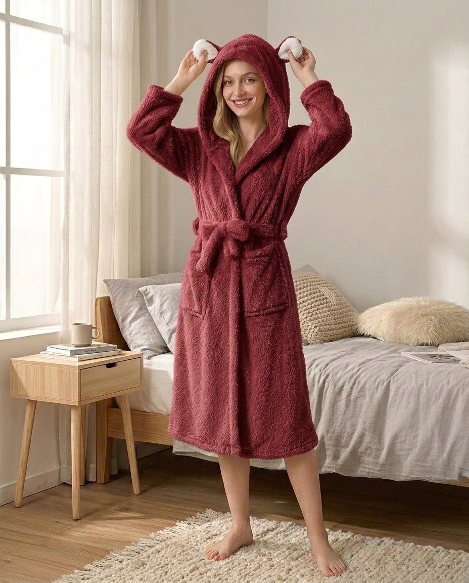 Badekåpe med hette – myk kaninøre-design