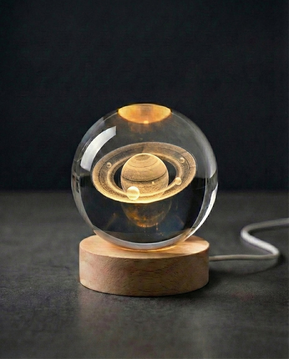 3D Krystallkulelelampe | Lasergravert Romsnattlampe