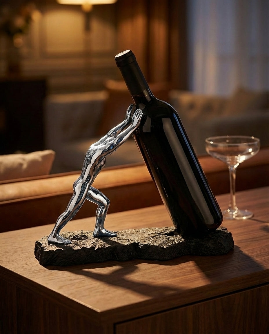 Vinflaskeholder – Skulpturell metallutstillingsstativ