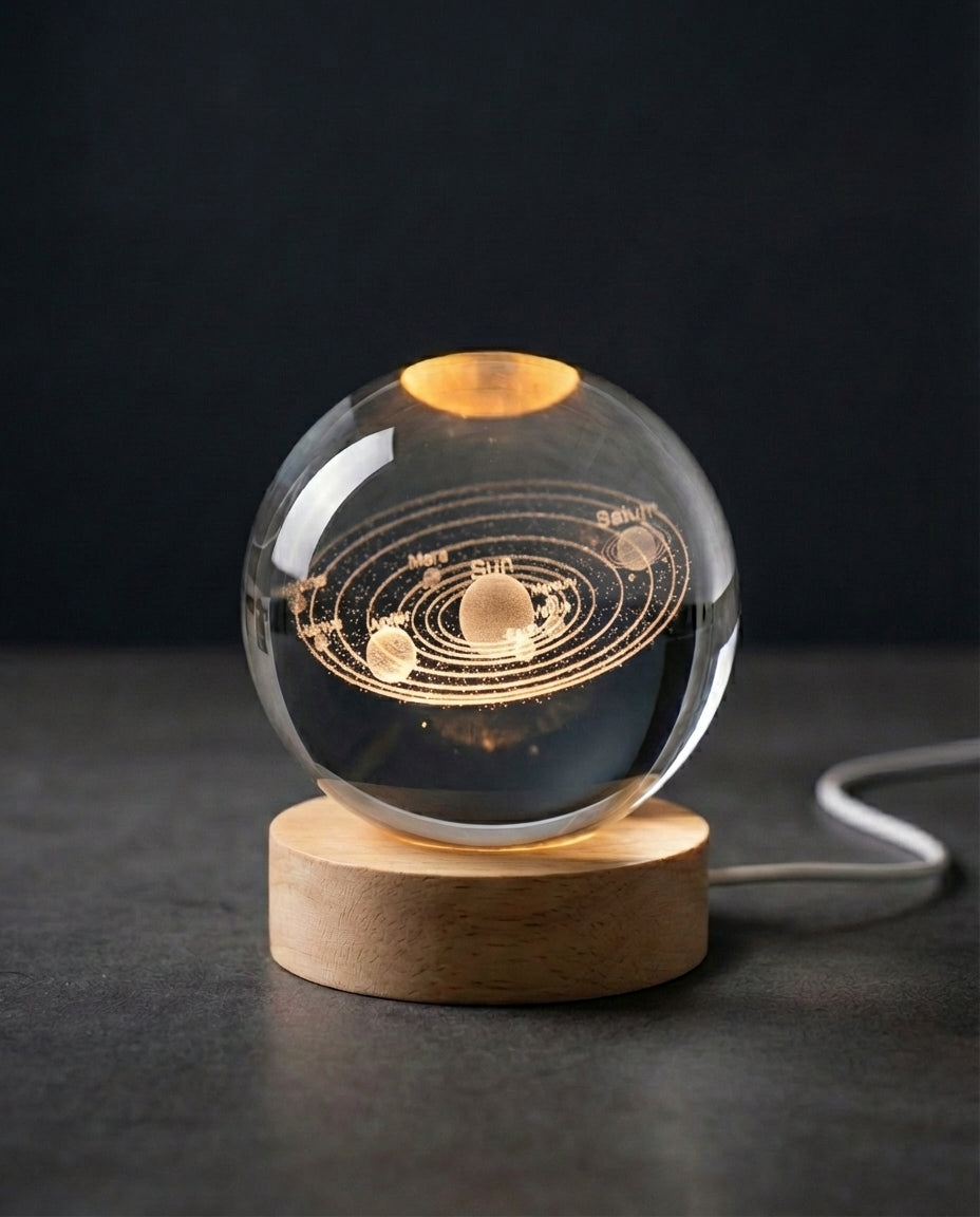 3D Krystallkulelelampe | Lasergravert Romsnattlampe