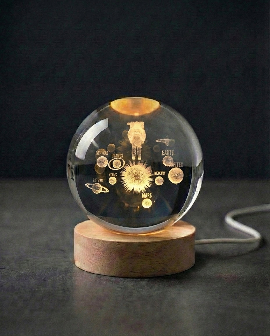 3D Krystallkulelelampe | Lasergravert Romsnattlampe