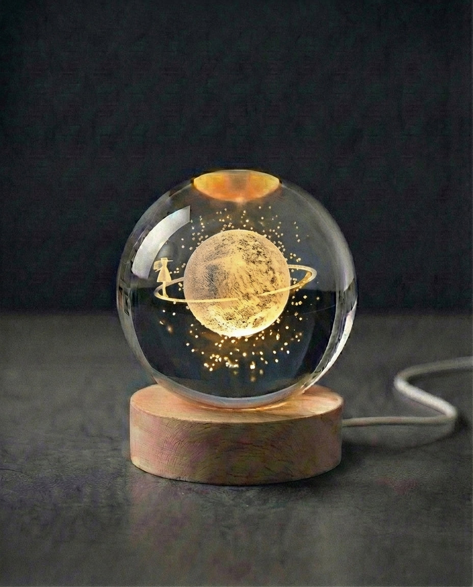 3D Krystallkulelelampe | Lasergravert Romsnattlampe