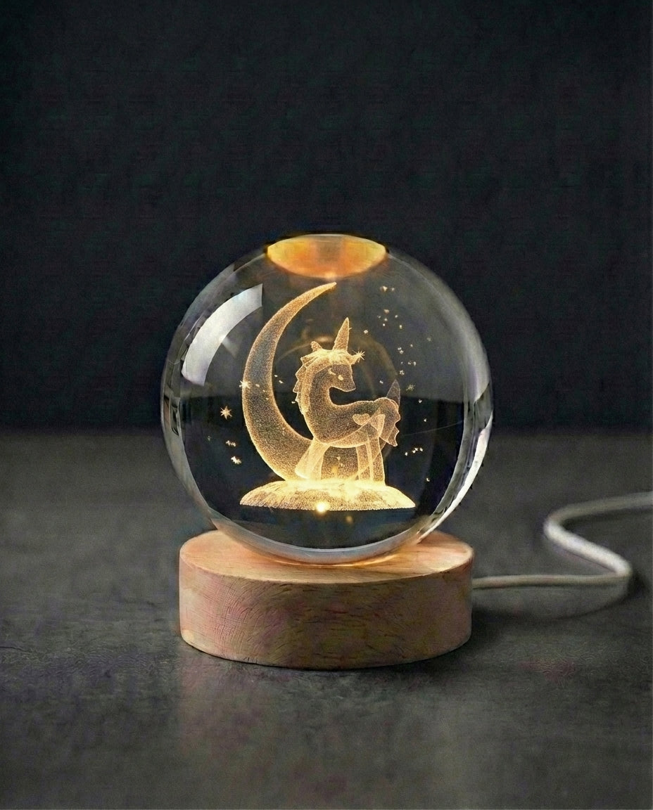 3D Krystallkulelelampe | Lasergravert Romsnattlampe