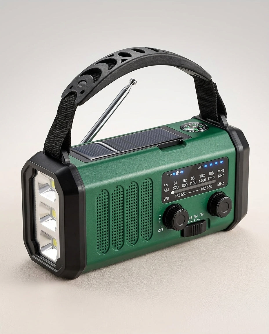Nødradio med håndsveiv | 10000mAh solcelle lommelykt