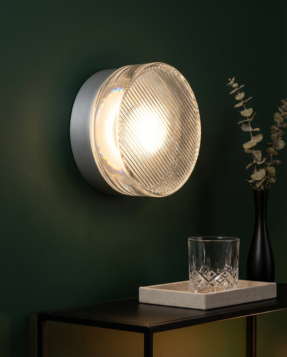 Rund Glassvegglampe – Riflet LED-belysning