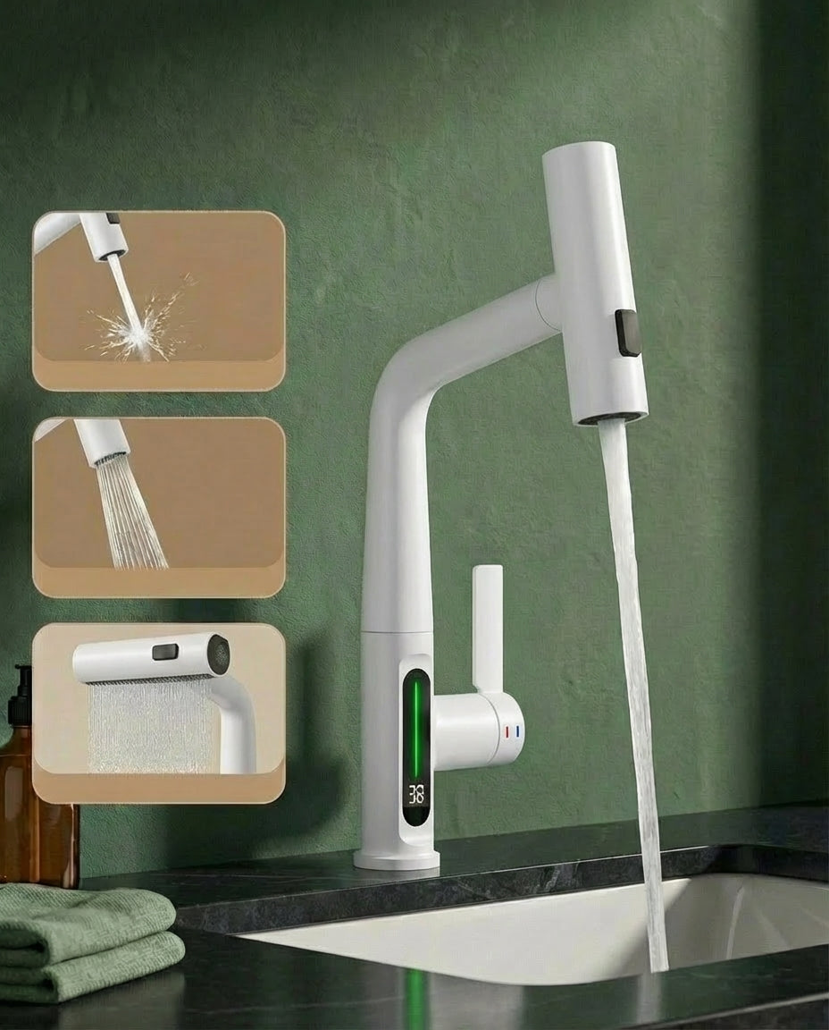 Smart uttrekkbar kran med LED-temperaturdisplay